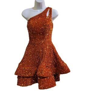 Orange One Shoulder Tank Strap Short Dress